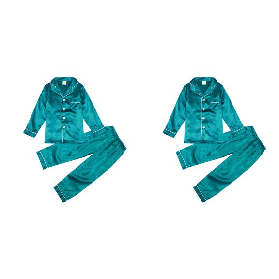 Kids Girl Boy Satin Pajamas Set Button Down Sleep Shirt Top Long Pants Bottoms Sleepwear,2-Piece