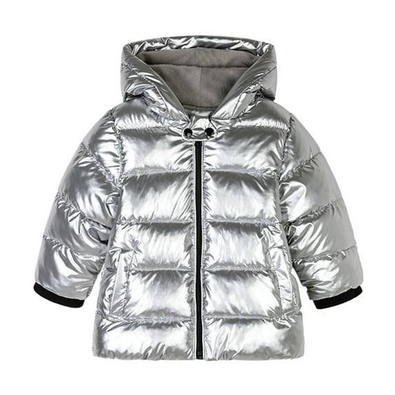 Kids Girl Boy Shiny Hoodie Coat Toddler Warm Puffer Jacket Snowsuits Outerwear Jacket 1-8Y