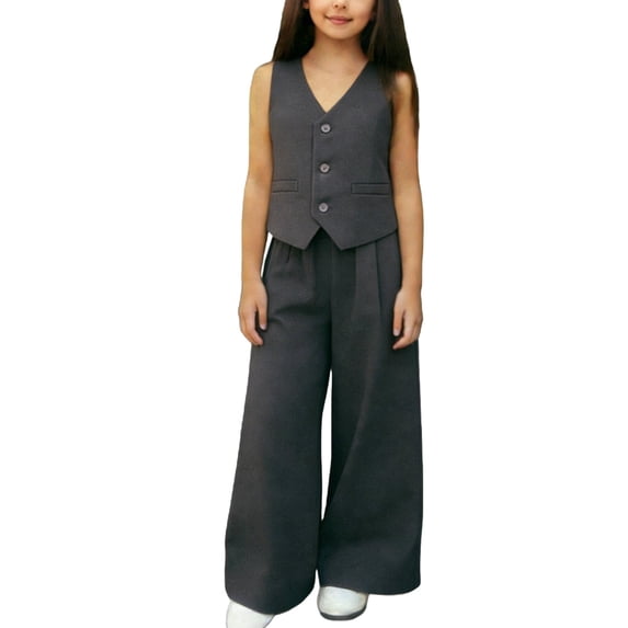 Kids Girl Boy Work Office Matching Modest Lounge Tops Vest Shirts Pants Jeans Blazers Outfits 2PC Set for Kid Cami Tank 2 Piece Flare Bell Bottom Coat 2PC Sets 12-13 Years