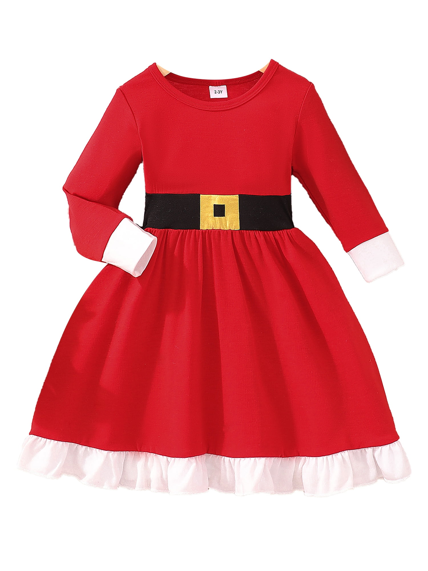 Kids Girl Christmas Dresses Contrast Color Long Sleeve Party Princess