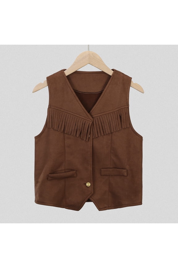 Kids Girl Coat Western CowGirl Tassel Top Vest 60s 70s Hippie Boho Sleeveless Jacket for Halloween Kids Girls Jean Jacket Size 3-4 Years