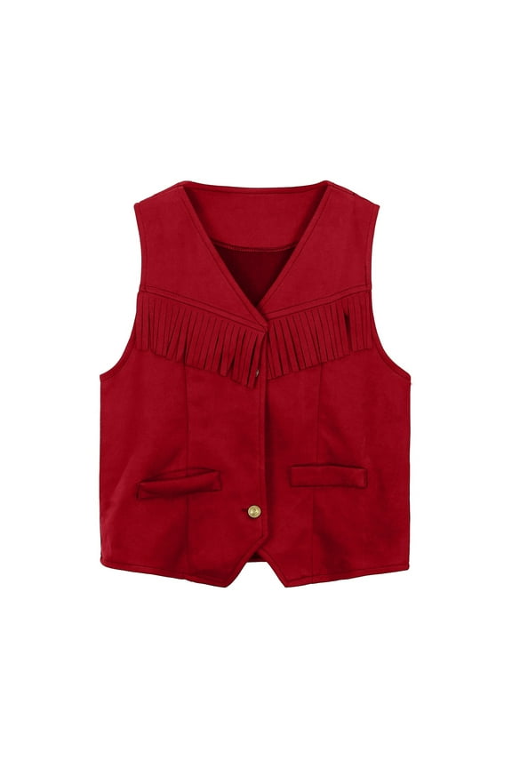 Kids Girl Coat Western CowGirl Tassel Top Vest 60s 70s Hippie Boho Sleeveless Outwear for Halloween Kids Fall Coat 9-10 Years