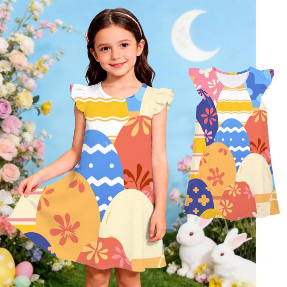 Kids Girl Dresses Easter Dress Crewneck Sleeveless Toddler Girl Summer Dresses Girls Dresses Size 7-8 years