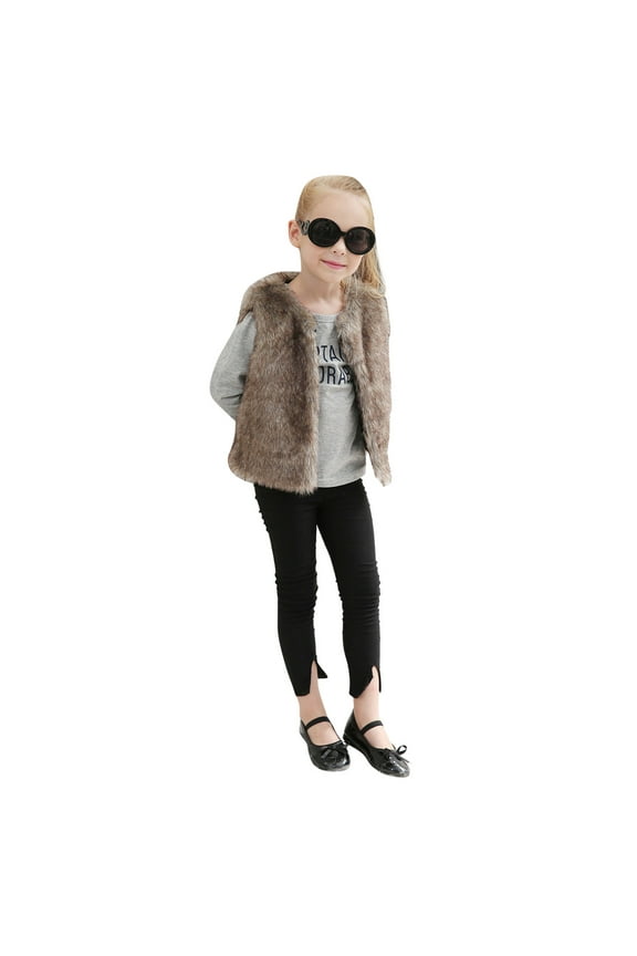 Kids Girl Faux Fu Vest Coat Toddler Winter Fleece Fuzzy Furry Jacket Sleeveless Coat Thick Warm Waistcoat Outerwear