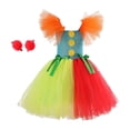 thumbnail image 1 of Kids Girl Halloween Costume Set Tulles Dress Ruffle Sleeve Color Tutus Dress with Hairpin Toddler Halloween Cosplay Party Outfit Yellow 4-5Y, 1 of 3