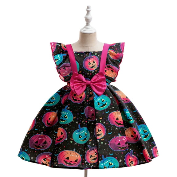 Kids Girl Halloween Outfit Pumpkin Short Sleeve Tulle Dress