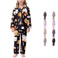 thumbnail image 1 of Kids Girl Halloween Pajamas Set 2Pcs Soft Silky Comfortabl Pjs Long Sleeve Button-Down Loungewear, 1 of 6