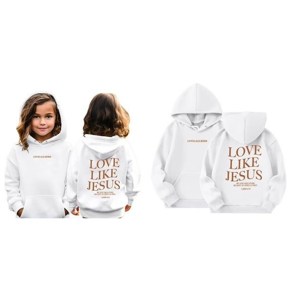 Kids Girl Hoodies Jesus Loves You Hooded Sweatshirts Long Sleeve Graphic Hoodies Warm Oversize Pullover Top Girls Winter Clothes Boys 3-4 Years Clothes Cute Boy Girl Clothing