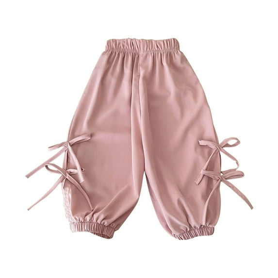 Kids Girl Jogging Trouser Cute Bowkont Tracksuit Bottoms Trousers Elastic Waist Activewear with Pockets 2-10Y