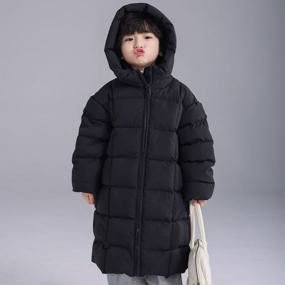Kids Girl Long Hooded Jackets Fall Winter Puffer Squares Block Warm Jackets Coats Light Weight Padded Cotton Down Outerwear Parka