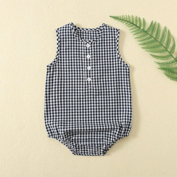 Kids Girl Navy Gingham Romper Sleeveless Outfit 0-24M, Kids Kids Summer Clothes with Snap Front for Easy Diaper Change,Size 24M