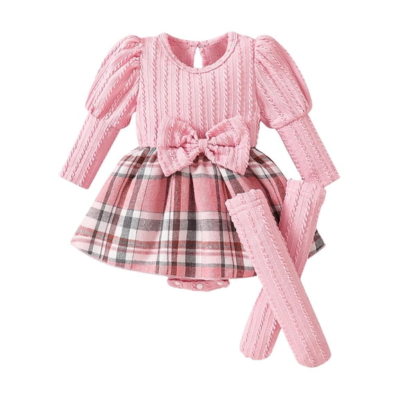 Kids Girl Outfit Set Pink Knit Cotton Dress with Headband & Tights, Snap Buttons for Easy Diaper Changes, Newborn to 18 Months, Everyday Holiday Photo Shoot,Size 3-6 Months
