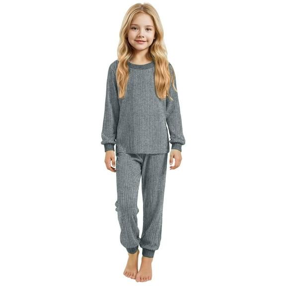Kids Girl Pajamas Set 2PC Long Sleeve Pullover Top with Pants Sleepwear Loungewear Set 12-13 Years Girl Pajamas