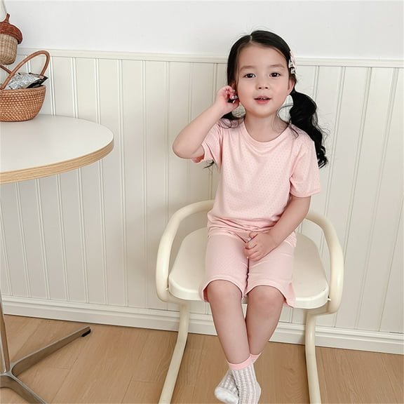 Kids Girl Pajamas Set Crewneck Soft Comfort Short Sleeve Top Shorts Set Summer Kid Sleepwear Kids Pajamas 6-7 Years