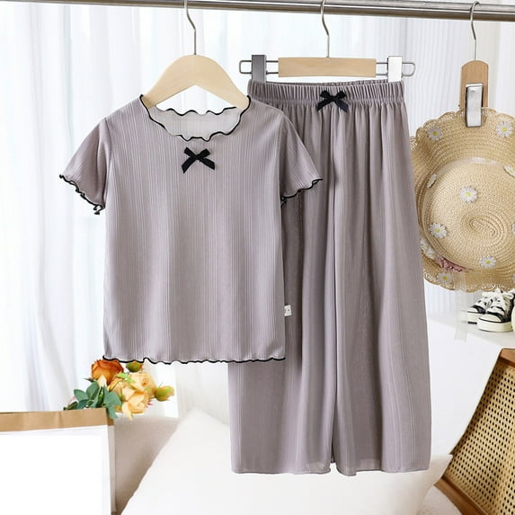 Kids Girl Pajamas Set Crewneck Soft Short Sleeve Comfort T Shirt Top and Pants Set Toddler Sleepwears Kids Pj for Girls 5-6 Years