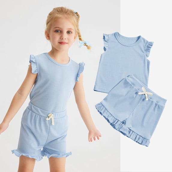 Kids Girl Pajamas Set Sleeveless Pullover Crewneck Soft Shirts Shorts Set Summer Pajamas Set Kids Pajamas 4-5 Years