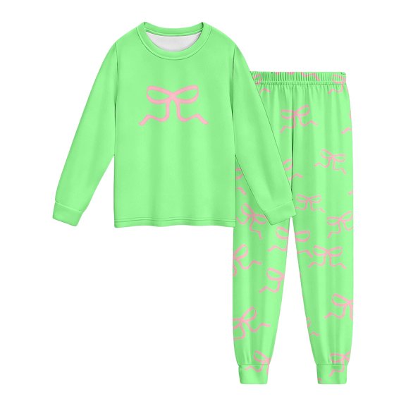 Kids Girl Pajamas Set Cute Bow Tie Print Long Sleeve Pullover with Pants Pjs Sleepwear Outfit Set Pjs for Girls Size 11-12 Years