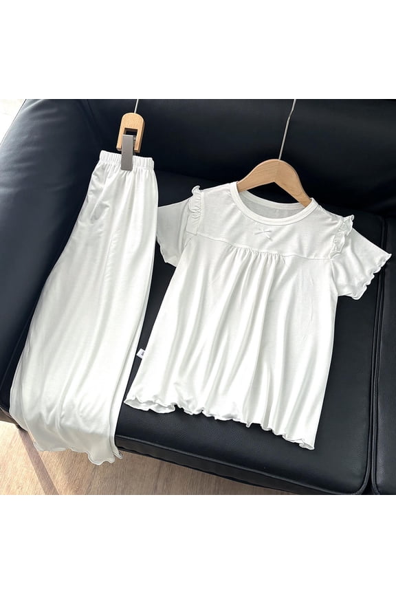 Kids Girl Pajamas Set Short Sleeve Pullover Crewneck Soft Shirts and Pants Set Sleepwear Loungewear Set Kids Girl Pajamas 6-7 Years