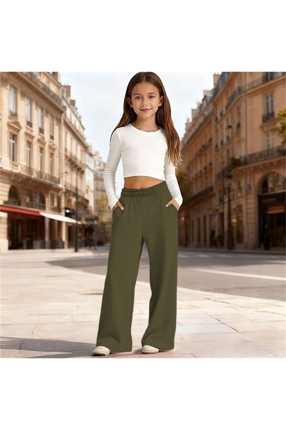 Kids Girl Pants Loose Fit Girls Elastic Waist Soft Stretch Casual Pants Lightweight Playwear for Kids Park Visits and Casual Daily Play Occasions Army Green 120