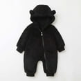 thumbnail image 1 of Kids Girl Plush Bear Ear Hooded Romper - Full Zip Soft Skin-Friendly Warm Winter Fall Onesie 0-12 Months Black,Size 12 Months, 1 of 9