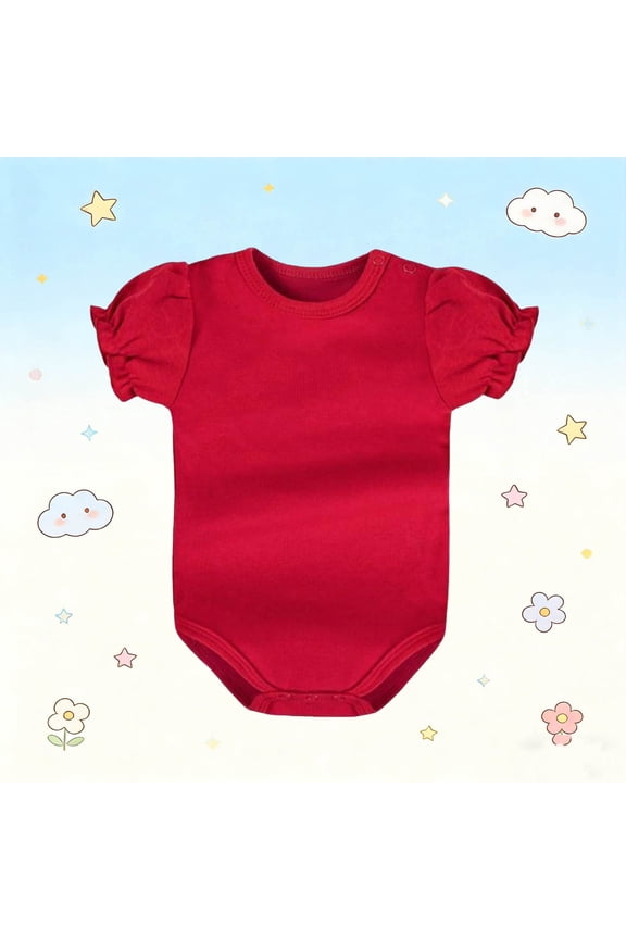 Kids Girl Red Ruffle Sleeve Bodysuit | 100% Cotton Short Sleeve Onesie & Romper | Snap Crotch Closure | Kids Kids Girls Clothes Sizes 0-24 Months,Size 6-9 Months
