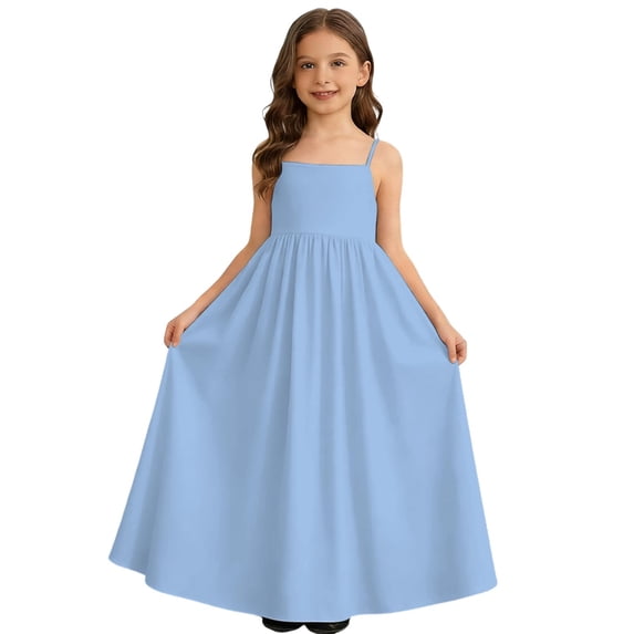 Kids Girl'S Backless Casual Spaghetti Strap Beach Maxi Dress Loose Flowy Sun Dress Teen Clothes