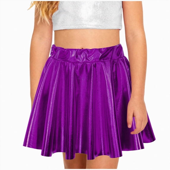 Kids Girl Shinny Metallic Skater Skort Ballet Dance Athletic Mini Skirt Dancewear