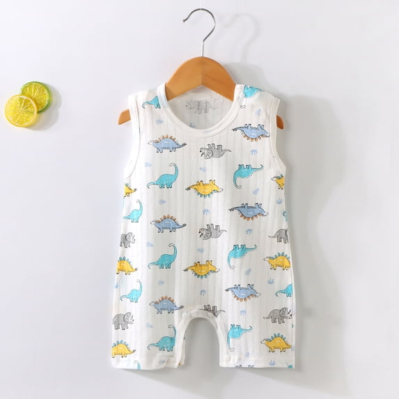 Kids Girl Sleeveless Cotton Romper White Dinosaur Print Summer Outfit for Newborn Kids Kids,Size 9 Months