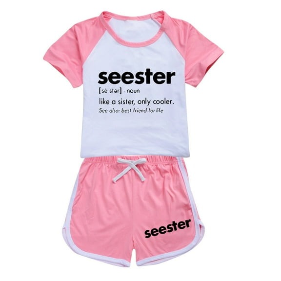 Kids Girl Summer Outfits Letter Short Sleeve Casual T-Shirt Tops and Shorts Pants Girl 2 Piece Outfits 7-8 Years Girl Clothes Cute Girl Clothing