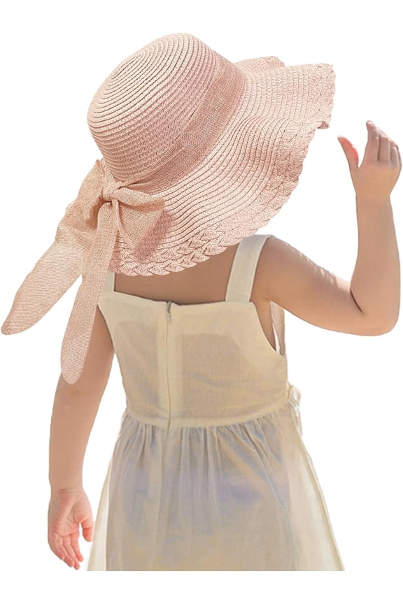 Kids Girl Summer Straw Hat Foldable Wide Brim Cap Sun Visor Hats Sun Protection Beach Hats Bowknot Floppy Cap
