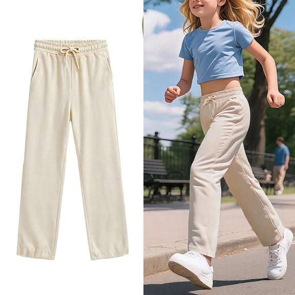 Kids Girl Sweatpants Straight Leg Jogger Pants With Pockets Fashion Youth Beige Sweatpants Girls School Sweatpants Kids Sweatpants Girls 7-8 Years