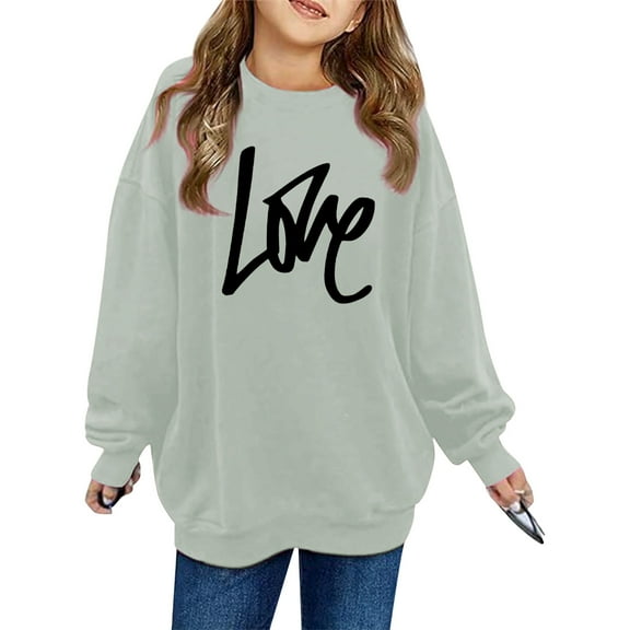 Kids Girl Sweatshirt Long Sleeve Kids Grey Sweatshirt Crewneck Loose Fit Pullover Tops Fall Clothes Kids Girl Clothes 5-6 Years