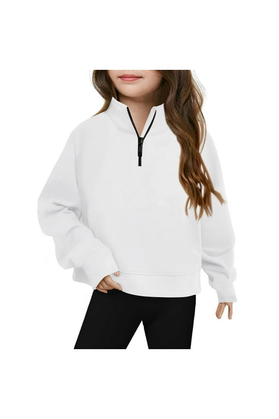 Kids Girl Sweatshirt Long Sleeve Kids Quarter Zip Sweatshirt V-Neck Loose Fit Pullover Tops Fall Winter Clothes Sweatshirt for Girls 7-8 Years