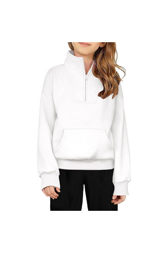 Kids Girl Sweatshirts Long Sleeve Girls Quarter Zip Sweatshirt V-Neck Pullover Casual Sport Sweatshirts Winter Clothes Kids Girls Clothes 7-8 Years