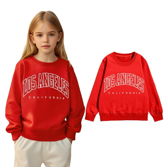 Kids Girl Sweatshirts Long Sleeve Los Angeles City Letter Print Sweatshirt Kids Pullover Crewneck Blouse Shirt Tops Fall Clothes Sweat Shirts for Girls 9-10 Years Kids Clothes