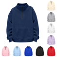 thumbnail image 1 of Kids Girl Sweatshirts Long Sleeve Shirts Navy Round Neck Quarter Zipper Fall Outfit Sweatshirt For Girls 5-14 Years, 1 of 5