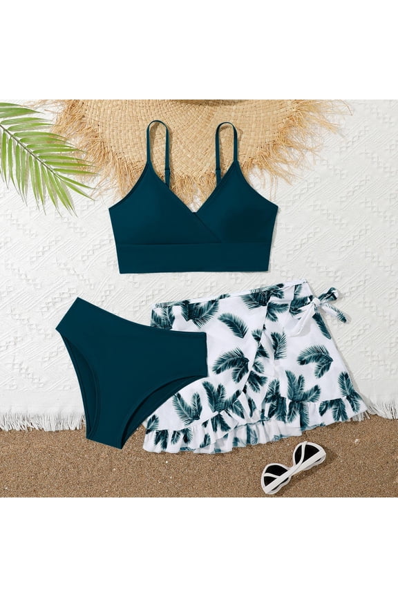 Kids Girl Swimsuit Fashion Printed Girls' 3 Piece Bikini Set with Cover up Beach Skirt Summer Beach Girls' Swimwear Girls Bathing Suits
