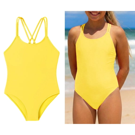 Kids Girl Swimsuit Sleeveless 1-Piece Bathing Suits Quick Dry Beach Swimwear Cross Shoulder Strap Girls 1 Piece Swimsuit 9-10 Years