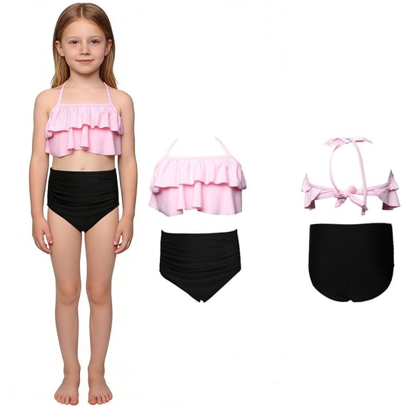 Kids Girl Swimsuits Backless Halter Two Piece Swimwear Sets with Chest Pad Swimsuit Kids 9-10 Years