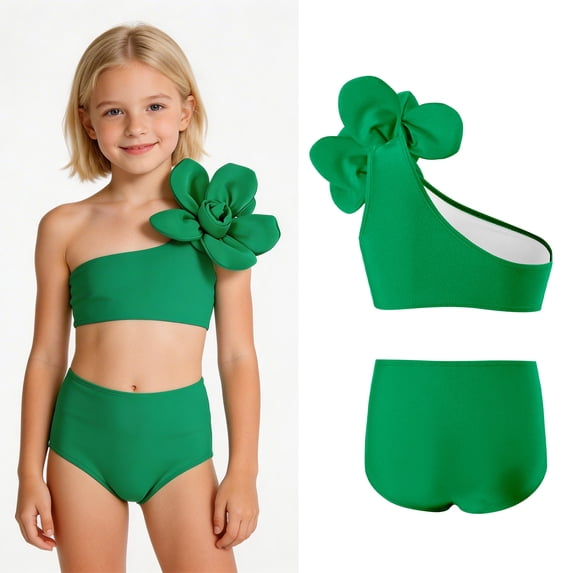Kids Girl Swimsuits Quick Dry 2 Piece Swim Suits with Chest Pad Bathing Suits for Girls 5-6 Years