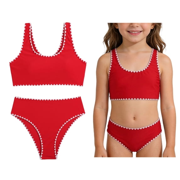 Kids Girl Swimsuits Two Piece Quick Dry Bathing Suit with Chest Pad Bathing Suit for Kids 8-9 Years