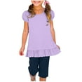 thumbnail image 1 of Kids Girl Top Purple Cotton Short Sleeve Shirt Puff Sleeve Ruffle Hem Casual Girls Tops for Kids,Size 11-12T, 1 of 8
