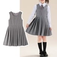 thumbnail image 1 of Kids Girl Uniform Dress Pleated Knee Length Sleeveless Grey Girls Dress Back To School Clothes Kids School Uniform for Girls 9-10 Years, 1 of 5