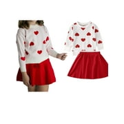 HNYENMCKO Kids Girl Valentine's Day Outfits Toddler Baby Long Sleeve Heart T-Shirt Top and Red Skirt Spring Clothes Set