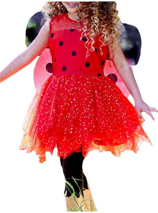 JXXIATANG Kids Bee/Ladybug Costume Set Halloween Butterfly Fairy Wings Tutu Dress with Headband Wand Cosplay Accessories, Kids Unisex, Size: 4pcs, Red