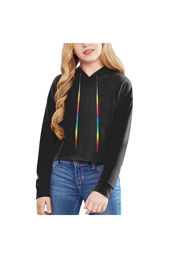 Kids Girl's Cute Cat Ear Crop Tops Long Sleeve Casual Plain Hoodie Sweatshirt Shirt Loose Fit Shirts Tees Tops Girls ,Black,12-14 Years