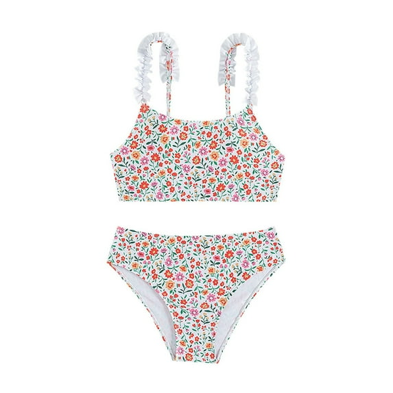 Kids Girl's Floral Print 2 Piece Swimsuit Swimwear Bathing Suit Cute Bikini Set Size 8