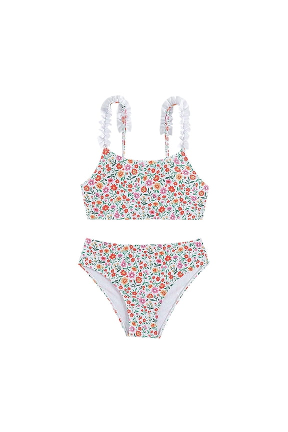 Kids Girl's Floral Print 2 Piece Swimsuit Swimwear Bathing Suit Cute Bikini Set Swim Suit Toddler Kids Guard Guard Girl 5t City Thread Girls Swimsuit with Shelf Bra