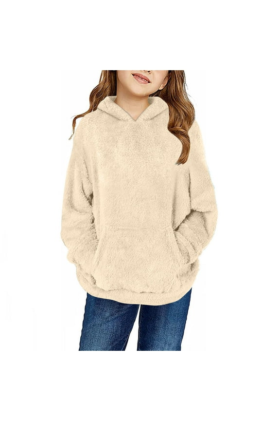 Kids Girl's Fuzzy Fleece Hoodies Warm Loose Sherpa Hooded Sweatshirt Pullover With Pocket 4-14 Years