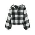thumbnail image 1 of Kids Girl's Fuzzy Hoodies Buffalo Plaid Hoodies Solid Long Sleeves Cute Loose Button Pullover Oversized Cute Clothes for Girls for Kid Girls 5-6 Years, 1 of 3